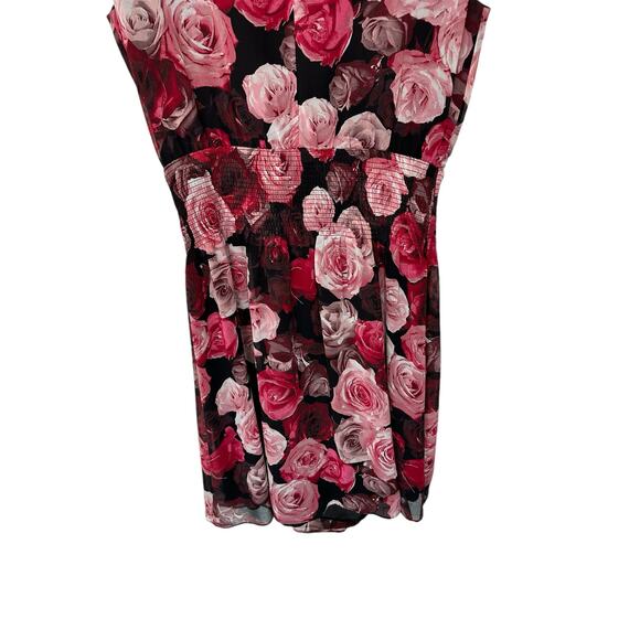 White House Black Market Dress Red Pink Floral Print Dark Romantic Chiffon Large - Picture 4 of 11